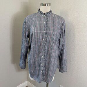 Lauren Ralph Lauren Womens Plus 1X Plaid Button Up Shirt Ruffle Collar Blouse